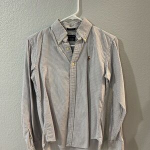 Ralph Lauren Women Classic Fit Oxford Button Down Shirt (purple stripes)